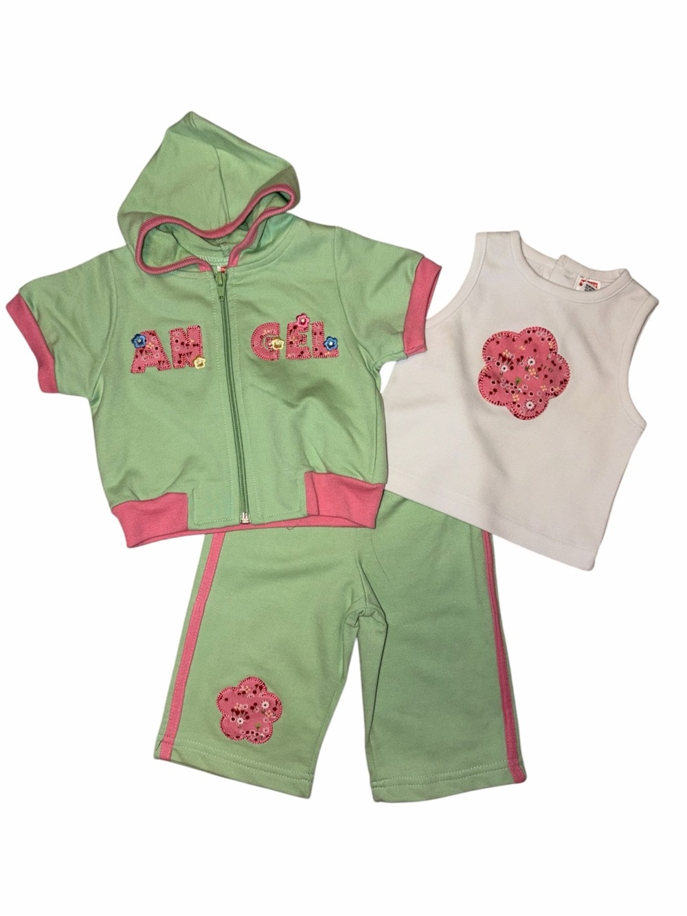 NWOT Vintage Y2K Fisher-Price Baby Girls 6-9m Angel Embroidered Sweatsuit 3 pc